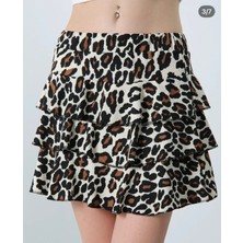 Gk Luxury & Fashion Leopar Desen Katlı Mini Etek Bürümcük Kumaş Premium Kalite