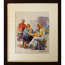 Muguetarts Kahve Keyfi Orjinal Suluboya Tablo - Mehmet Najafzadeh Eseri 42X37 cm