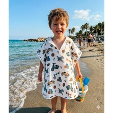 Organik %100 Pamuk Müslin Kapşonlu Panço Plaj Havuz 1 - 5 Yaş Çocuk Bebek Pançosu