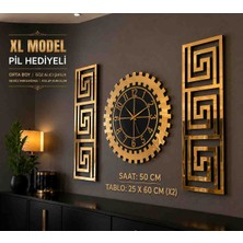 Eyka Store Modern Lüks Gold Aynalı Pleksi Duvar Saati Kombini - Sessiz Mekanizma 3'lü Set