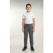 Nacar Store Çocuk Rıbana Bel Gri Canvas Okul Pantolonu (Okula Dönüş)