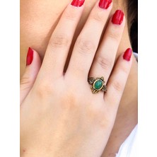 Esha Store Doğal Taş Yeşil Akik Doğal Taşlı Antik Model Kadın Ayarlanabillir Yüzük EUY78YA