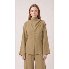 Nilge Düğme Detaylı Yeşil Bluz ve Pantolon Takım