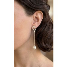 Xuping Jewelry Xuping Vıp Seri Çelik Gold Baget Taşlı Incili Uzun Zincirli Küpe