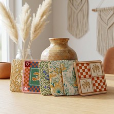 Tabloe Vintage Desenli Bardak Altlığı 6’lı Set – 10 Cm, 3 mm 6 Adet Doğal Dekoratif Bardak Altlık, Kaydırmaz Taban