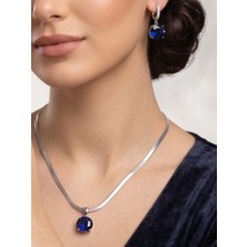 Luna Luster 925 Ayar Gümüş Tanzanit Doğal Taşlı Damla Tasarım Kadın Mücevher Set Kolye Küpe Yüzük