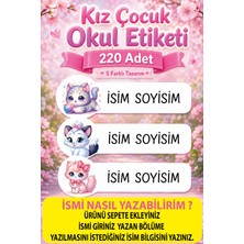Cabuk Baskı Kişiye Özel Kedili Kız Çocuk Okul Etiketi Seti 220 Adet – Isim Soyisim Baskılı Kreş, Anaokulu, Suluk ve Beslenme Çantası Etiketi