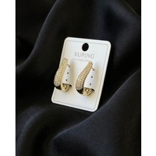Xuping Jewelry Xuping Kadın Gold Vıp Kaplama Taşlı J Küpe Çelik Kararmaz Küpe Antialerjik Lüks Küpe