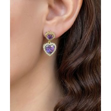 Xuping Jewelry Zarafet Müzesi Xuping Vip Seri Mor Zirkon Taşlı Ikili Kalp Küpe Çift Kalpli Sallantılı
