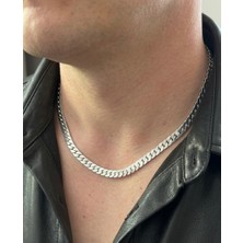 Stainless Steel Erkek Çelik Zincir Kolye - Yassı Model - Gümüş Renk 316L Paslanmaz Çelik