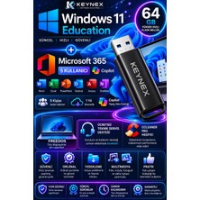 Windows 11 Education Orijinal Retail Lisans - Microsoft 365 Family 5 Kullanıcı Copilot Destekli - 64 GB USB Kurulum Seti - Freedos Uyumlu