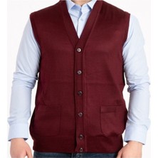 Nacar Store Erkek Düğmeli Bordo İnce Yün Triko Örgü Yelek Rahat ve Şık Tasarım