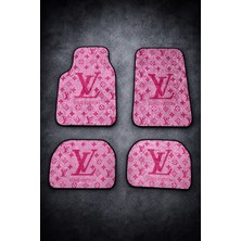 Işıltı Design Açık Pembe Lv Desenli Logolu Paspas A Kalite Baskılı Oto Halı Paspas Takımı 4 Takım Ön Arka Takım