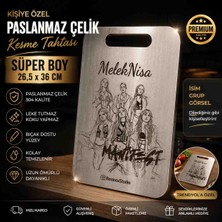Kişiye Özel - Paslanmaz Çelik Kesme Tahtası - Silikon Altlik  - 304 Kalite
