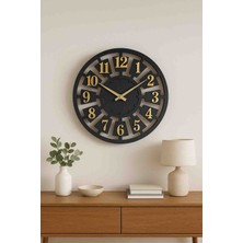 Eyka Store Büyük Boy Siyah Ahşap Duvar Saati Gold Rakam Detaylı Sessiz Mekanizma  60 cm