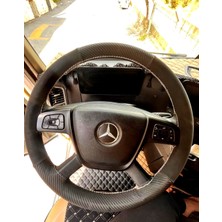 Hasbay Dikişli Direksiyon Kılıfı Karbon Deri / Nubuk Deri Gri Dikişli Mercedes Tır Kamyon Için