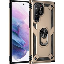 Bezos Galaxy S23 Ultra Kılıf Sofya Yüzüklü Silikon Kapak - Gold
