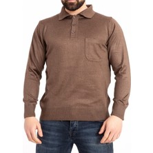 Nacar Store Erkek Ince Yün Triko Örgü Polo Yaka Düğmeli Baba Kazak