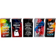 Onr Store Komik Söz Baskılı Metal Çakmak Seti 5\'li Renkli Tasarım Koleksiyonu