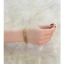 Xuping Jewelry Gold Renk 3 Sıra Zincir Bileklik - Modern ve Zarif Kadın Aksesuarı