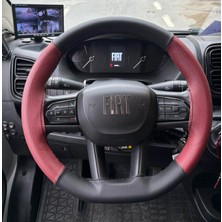 Hasbay Dikişli Direksiyon Kılıfı Bordo / Siyah Deri Siyah Dikişli Fiat Ducato Fotodaki Direksiyon Için