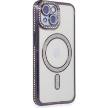 Alvera Collection iPhone 13 Kılıf Joke Simli Magneticsafe Kılıf - Derin Mor