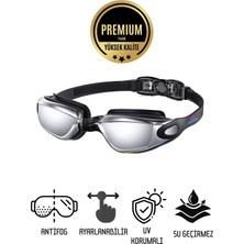 Premini Yetişkin Unisex Aynalı Yüzücü Gözlüğü, Su Geçirmez, Standart Beden