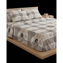 Erca Home Tekstil Ürünleri Ranforce Kumaş Yastıklı Lastikli Çift Kişilik Nevresim Takımı/ 200X 220 Kahverengi