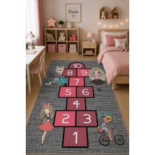 Norella Home Kız Çocuk Seksek Oyun Halısı Kaymaz Taban Yıkanabilir Çocuk Odası Halısı