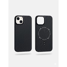Arkay iPhone 13 / 14 Siyah Karbon Kılıf Magsafe Mıknatıslı Premium Darbe Emici Aleminyum Kamera Çerçevesi Ve Aleminyum Tuşlar