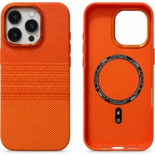 Arkay iPhone 16 Pro Turuncu Karbon Kılıf Magsafe Mıknatıslı Premium Darbe Emici Aleminyum Kamera Çerçevesi Ve Aleminyum Tuşlar