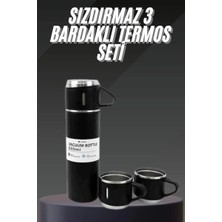Termos Seti Paslanmaz Çelik 3 Bardaklı Vakumlu Termos Set 500 ml 12 Saate Kadar Isı Koruma