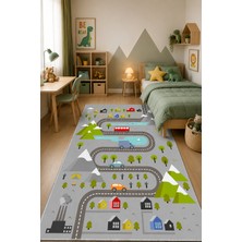 Norella Home Şehir ve Yol Desenli Çocuk Halısı Kaymaz Taban Yıkanabilir Oyun Halısı