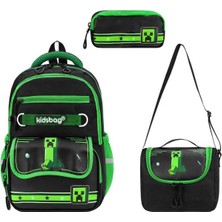 Baginn 3'lü Ilkokul Çantası 40*30 cm Beslenme Çantası Kalem Kutusu Ortopedik Erkek Çocuk Okul Çanta