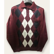 Nacar Store Erkek Desenli Polo Yaka Ince Yün Triko Düğmeli Baba Kazak