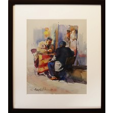 Muguetarts Tavla Sevdası Orjinal Suluboya Tablo - Mehmet Najafzadeh Eseri 51X44 cm
