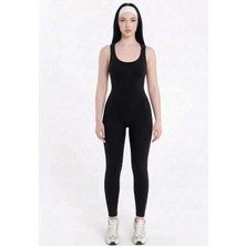 Formactive Kadın Push Up Askılı Dikişsiz Spor Tulum - Çapraz Sırt Detaylı Spor Yoga Pilates Taytı – Siyah
