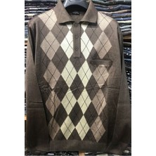 Nacar Store Erkek Desenli Polo Yaka Ince Yün Triko Düğmeli Kazak