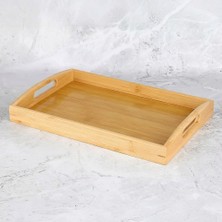 Edenza Bambu Tepsi 33X23 cm Doğal Ahşap Servis Tepsisi Kulplu Kahvaltı Çay Kahve Sunum Tepsisi