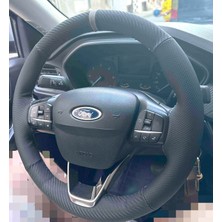 Hasbay Dikişli Direksiyon Kılıfı Karbon / Nokta Deri / Gri Yüzük Gri Dikişli F.ord Transit Focus