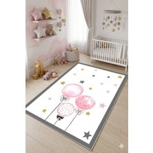 Norella Home Pembe Balon Desenli Çocuk Halısı Kaymaz Taban Yıkanabilir Kız Çocuk Odası Halısı
