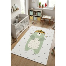 Norella Home Sevimli Ayıcık Desenli Çocuk Halısı Kaymaz Taban Yıkanabilir Bebek ve Çocuk Odası Halısı