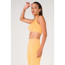 Formactive Kadın Seamless Fitilli Spor Sütyeni Kalın Askılı Hardal Rengi - Esnek Spor Iç Giyim & U Yaka