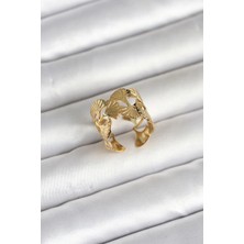 Alkasaz 316L Çelik Gold Renk Yelpaze Model Kadın Yüzük