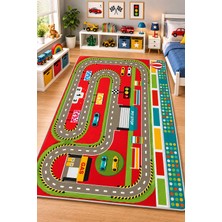 Norella Home Yarış Pisti Desenli Çocuk Halısı Kaymaz Taban Yıkanabilir Araba Yol Halısı Oyun Halısı