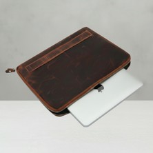 Belirtilmemiş Vintage Hakiki Deri Çanta 2 Kartlık 2 Cep I 14 Inç Uyumlu | El Yapımı MacBook Kılıfı