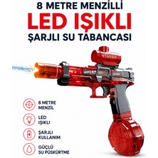 Giffy Oyuncak Şarjlı LED Işıklı Su Tabancası 8 Metre Menzilli Tam Otomatik Su Püskürtmeli Büyük Hazneli Elektrikli Su Tabancası 350 ml