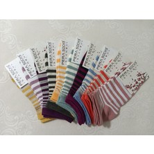 Pera Socks 10'lu Çizgili Kadın Patik Çorap Nefes Alan Terletmeyen Cm1