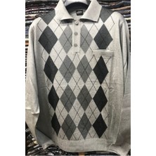 Nacar Store Erkek Desenli Polo Yaka Ince Yün Triko Düğmeli Baba Kazak