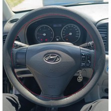 Hasbay Dikişli Direksiyon Kılıfı Noktalı Deri Kırmızı Dikişli Hyundai Accent Era Atos Getz Için